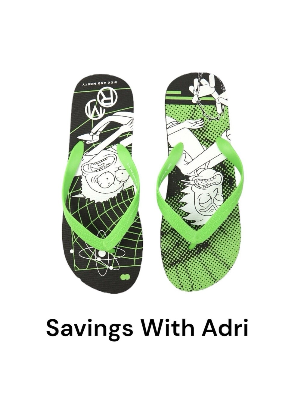 Men's Rick and Morty Flip Flops Size 13 – Black And Lime Green